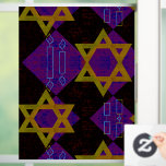 SlipperyJoe's Hanukkah-themed image golden yellow<br><div class="desc">SlipperyJoe's Hanukkah-themed image golden yellow Star of David blue candles with orange flames Menorah-inspired art gift idea Jewish identity spirituality holiday retro bold symmetrical pattern diamond-shaped grid background blends tradition and vibrant design purple black chequerboard effect Hebrew religious celebration</div>