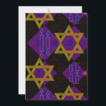SlipperyJoe's Hanukkah-themed image golden yellow  Holiday Card<br><div class="desc">SlipperyJoe's Hanukkah-themed image golden yellow Star of David blue candles with orange flames Menorah-inspired art gift idea Jewish identity spirituality holiday retro bold symmetrical pattern diamond-shaped grid background blends tradition and vibrant design purple black chequerboard effect Hebrew religious celebration</div>