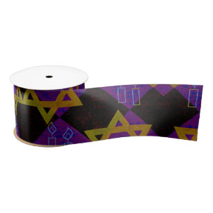 SlipperyJoe's Hanukkah-themed image golden yellow  Satin Ribbon
