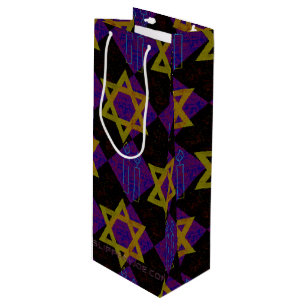SlipperyJoe's Hanukkah-themed image golden yellow  Wine Gift Bag