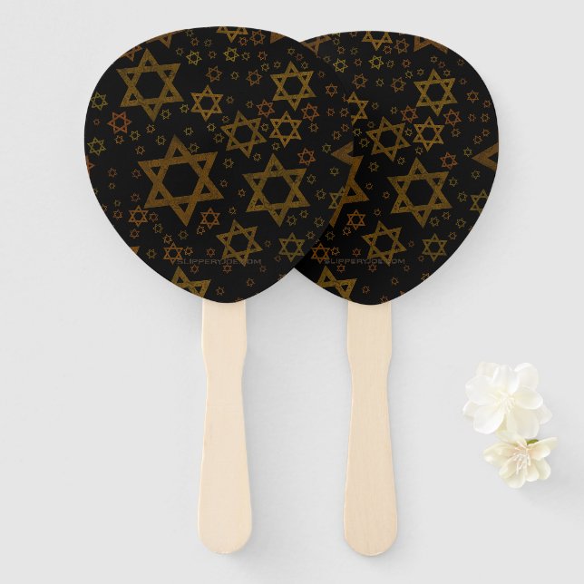 SlipperyJoe's Hanukkah-themed Star David artistic  Hand Fan (Front and Back)
