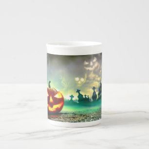 SlipperyJoe's Happy Halloween cemetery graveyard c Bone China Mug