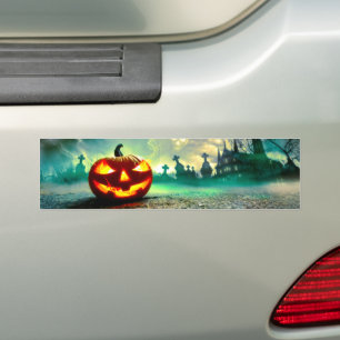 SlipperyJoe's Happy Halloween cemetery graveyard c Bumper Sticker