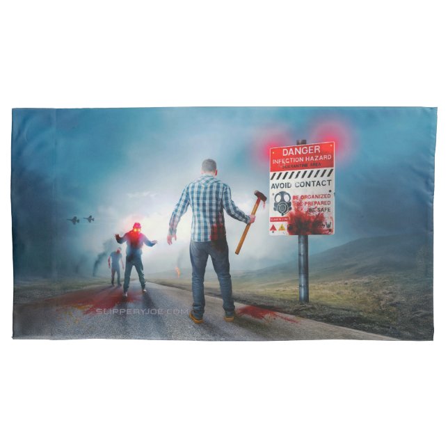 SlipperyJoe's happy Halloween glowing eyes zombies Pillowcase (Front)