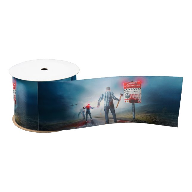 SlipperyJoe's happy Halloween glowing eyes zombies Satin Ribbon (Spool)