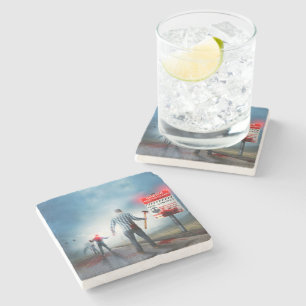 SlipperyJoe's happy Halloween glowing eyes zombies Stone Coaster