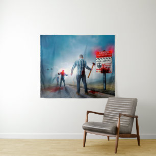 SlipperyJoe's happy Halloween glowing eyes zombies Tapestry