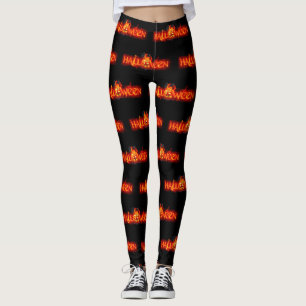 SlipperyJoe's Happy Halloween pumpkin glowing eyes Leggings