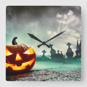 SlipperyJoe's Happy Halloween pumpkin LGBTQIA scar Square Wall Clock