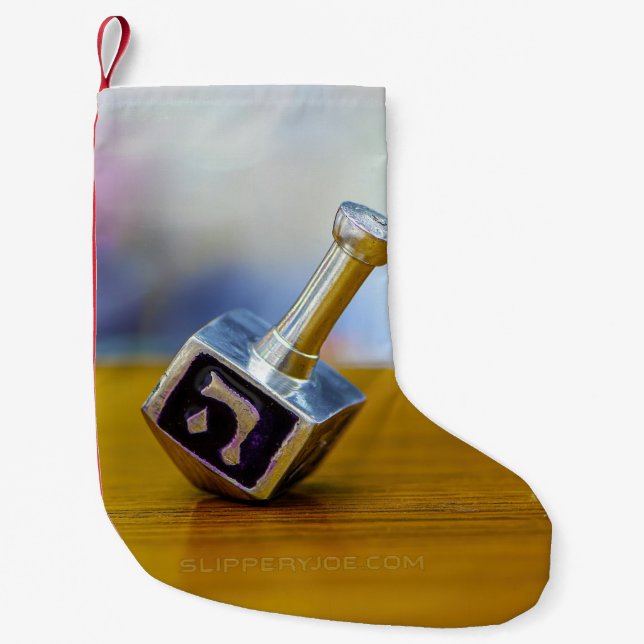 SlipperyJoe's Happy Hanukkah four-sided spinning t Small Christmas Stocking (Front)