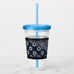 SlipperyJoe's Happy Hanukkah multiple Star of Davi Acrylic Tumbler<br><div class="desc">SlipperyJoe's Happy Hanukkah multiple Star of David symbols artistic Celebration Jewish Hebrew Chanukah gifts decorations Judaism religion significant symbol relevant cultural religious contexts various hexagonal shapes dark blue purple hues dark abstract background layered textured appearance</div>