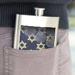 SlipperyJoe's Happy Hanukkah multiple Star of Davi Hip Flask<br><div class="desc">SlipperyJoe's Happy Hanukkah multiple Star of David symbols artistic Celebration Jewish Hebrew Chanukah gifts decorations Judaism religion significant symbol relevant cultural religious contexts various hexagonal shapes dark blue purple hues dark abstract background layered textured appearance</div>