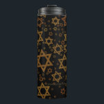 SlipperyJoe's Happy Hanukkah multiple Stars of Dav Thermal Tumbler<br><div class="desc">SlipperyJoe's Happy Hanukkah multiple Stars of David pattern artistic Celebration Jewish identity heritage Hebrew Chanukah gifts decorations Judaism significant symbol religion various sizes brown gold shades visually appealing intricate design</div>