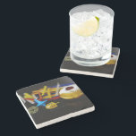 SlipperyJoe's Happy Hanukkah Star of David coin me Stone Coaster<br><div class="desc">SlipperyJoe's Happy Hanukkah Star of David coin menorah colourful candles Celebration Jewish sufganiyah treat Hebrew Chanukah dreidels traditional spinning tops gifts decorations Judaism religion artistic jelly-filled doughnut powdered sugar</div>