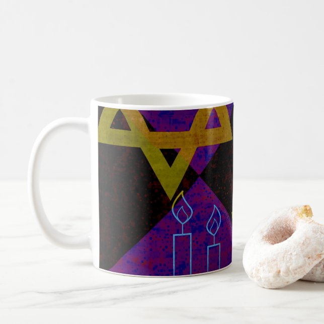 SlipperyJoe's Happy Hanukkah Star of David menorah Coffee Mug (With Donut)