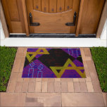 SlipperyJoe's Happy Hanukkah Star of David menorah Doormat<br><div class="desc">SlipperyJoe's Happy Hanukkah Star of David menorah Dreidel artistic Celebration Candles Jewish Hebrew Chanukah gifts decorations Judaism religion culture religious practices traditions geometric symbolic design depth contrast order symmetry</div>