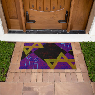 SlipperyJoe's Happy Hanukkah Star of David menorah Doormat