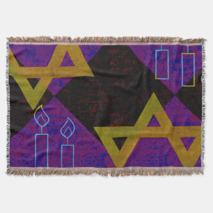 SlipperyJoe's Happy Hanukkah Star of David menorah Throw Blanket