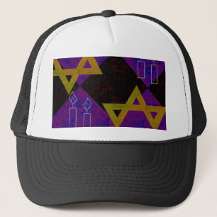 SlipperyJoe's Happy Hanukkah Star of David menorah Trucker Hat