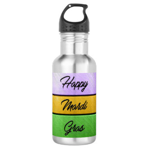 SlipperyJoe's Happy Mardi Gras purple gold green b 532 Ml Water Bottle
