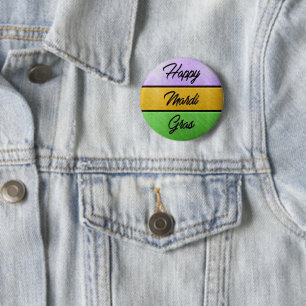 SlipperyJoe's Happy Mardi Gras purple gold green b 6 Cm Round Badge