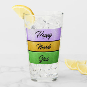 SlipperyJoe's Happy Mardi Gras purple gold green b Glass