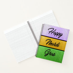 SlipperyJoe's Happy Mardi Gras purple gold green b Notebook