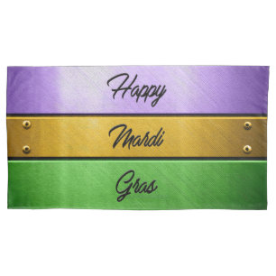 SlipperyJoe's Happy Mardi Gras purple gold green b Pillowcase