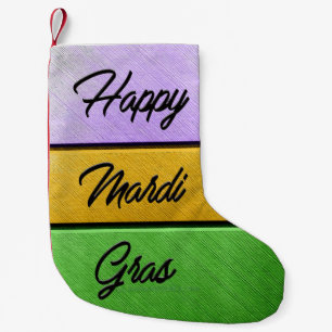 SlipperyJoe's Happy Mardi Gras purple gold green b Small Christmas Stocking