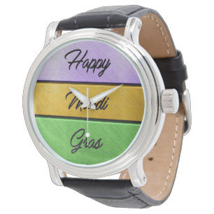 SlipperyJoe's Happy Mardi Gras purple gold green b Watch