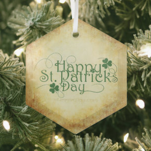 SlipperyJoe's Happy St. Patrick's Day holiday Iris Glass Tree Decoration