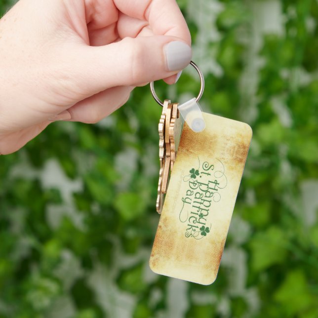 SlipperyJoe's Happy St. Patrick's Day holiday Iris Key Ring (Hand)