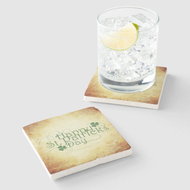 SlipperyJoe's Happy St. Patrick's Day holiday Iris Stone Coaster (Side)