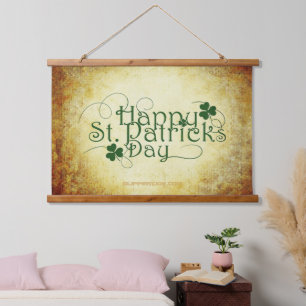 SlipperyJoe's Happy St. Patrick's Day three-leaf c Hanging Tapestry