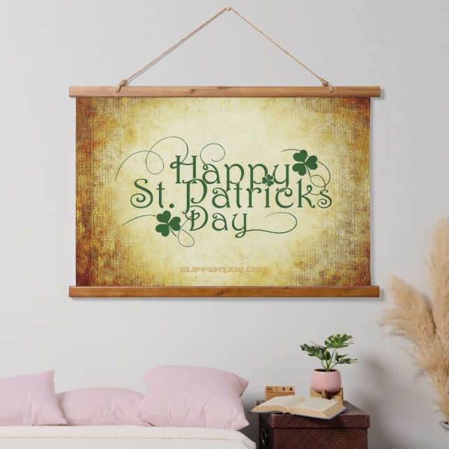 SlipperyJoe's Happy St. Patrick's Day three-leaf c Hanging Tapestry (Bedroom)