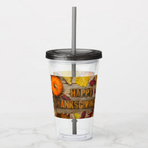 SlipperyJoe's Happy Thanksgiving pumpkin dried lea Acrylic Tumbler