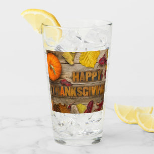SlipperyJoe's Happy Thanksgiving pumpkin dried lea Glass