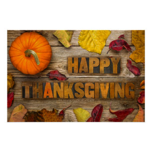 SlipperyJoe's Happy Thanksgiving pumpkin dried lea Poster