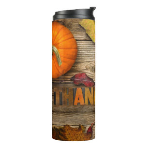 SlipperyJoe's Happy Thanksgiving pumpkin dried lea Thermal Tumbler
