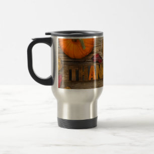 SlipperyJoe's Happy Thanksgiving pumpkin dried lea Travel Mug
