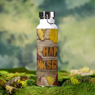 SlipperyJoe's Happy Thanksgiving pumpkin dried lea Water Bottle