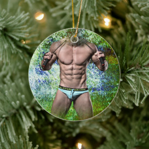 SlipperyJoe's highly muscular adult man shirtless  Ceramic Tree Decoration