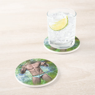 SlipperyJoe's highly muscular adult man shirtless  Coaster