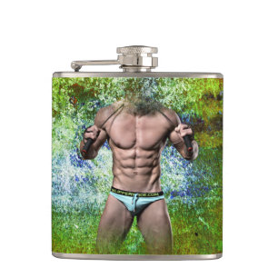 SlipperyJoe's highly muscular adult man shirtless  Hip Flask