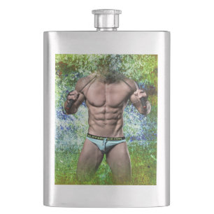 SlipperyJoe's highly muscular adult man shirtless  Hip Flask