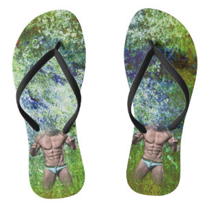 SlipperyJoe's highly muscular adult man shirtless  Jandals