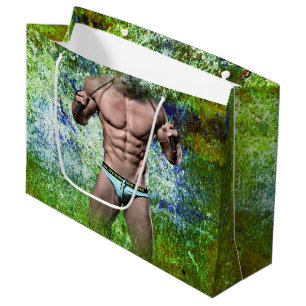 SlipperyJoe's highly muscular adult man shirtless  Large Gift Bag