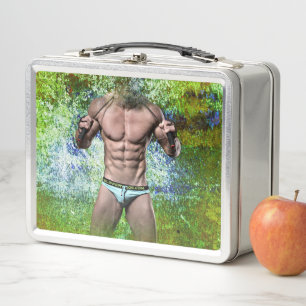 SlipperyJoe's highly muscular adult man shirtless  Metal Lunch Box