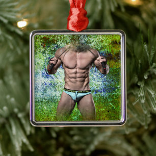 SlipperyJoe's highly muscular adult man shirtless  Metal Tree Decoration
