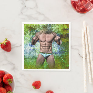 SlipperyJoe's highly muscular adult man shirtless  Napkin